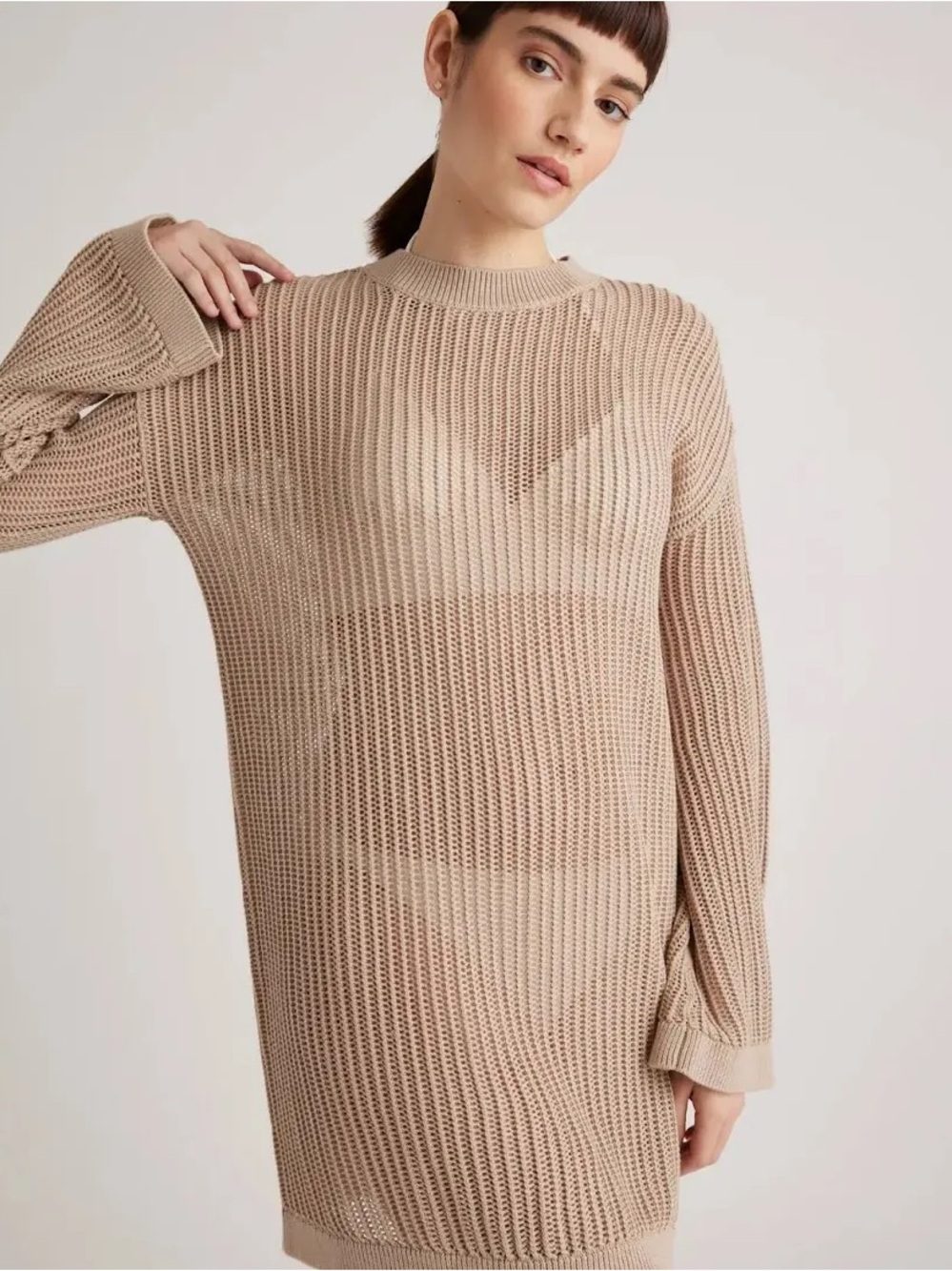 New with tags Quince Beige Open-Knit cotton cover up mini Dress XL